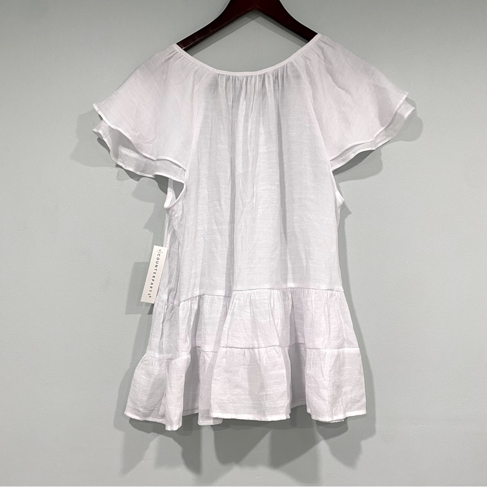 Counterparts Women’s White Flowy Boho Ruffle Blouse Size XL NWT